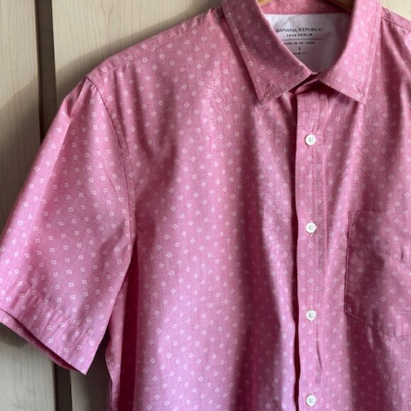 Banana Republic Shirt Mens Large L Pink Luxe Poplin Slim Fit Short Sleeve Office - Picture 2 of 8